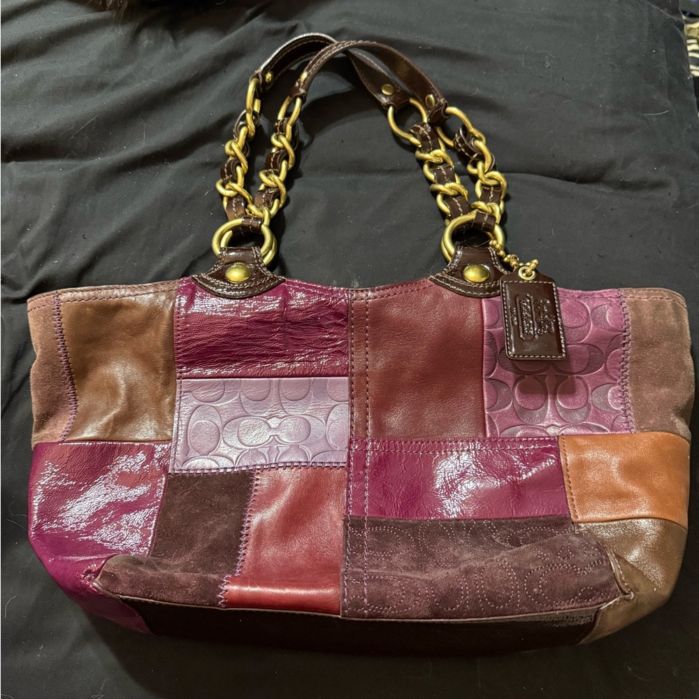 Coach Limited Edition Bleecker Multicolor Purple Patchwork Leather Tote Bag